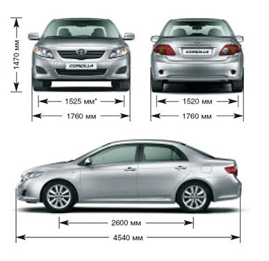 Размеры кузова Toyota Corolla Е150
