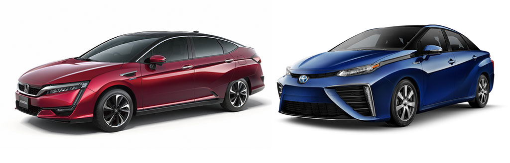 Вид водородных Honda Clarity FCV и Toyota Mirai FCV