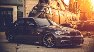 Превью обои bmw, e90, deep concave, черный, вертолет