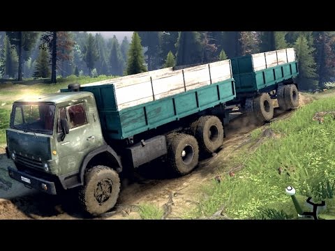 SPINTIRES 2014   The River Map - Green KAMAZ 55102   Full Trailer Off Road Driving