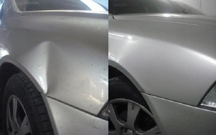Вмятина на авто до и после ремонта
