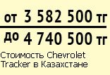 Стоимость Chevrolet Tracker в Казахстане от 3 582 500 до 4 740 500 тенге