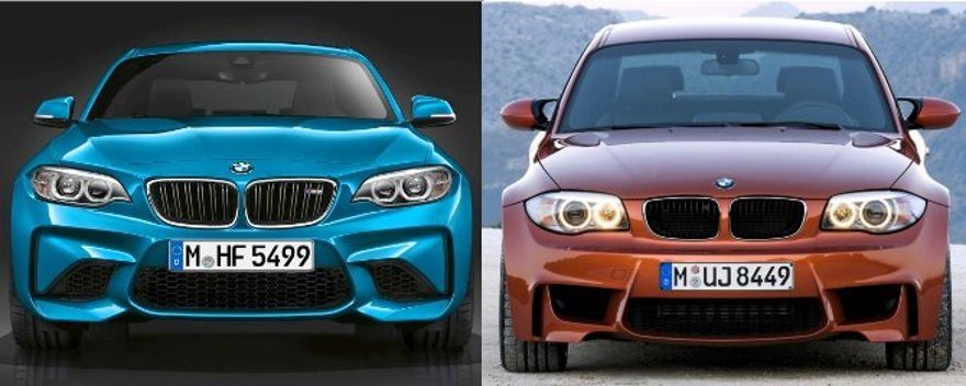 BMW M2 F87 vs 1M E82 - вид спереди